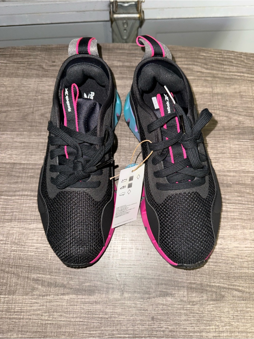 NWT Reebok Women’s Black Athletic Sneakers with Pink & Teal Accents